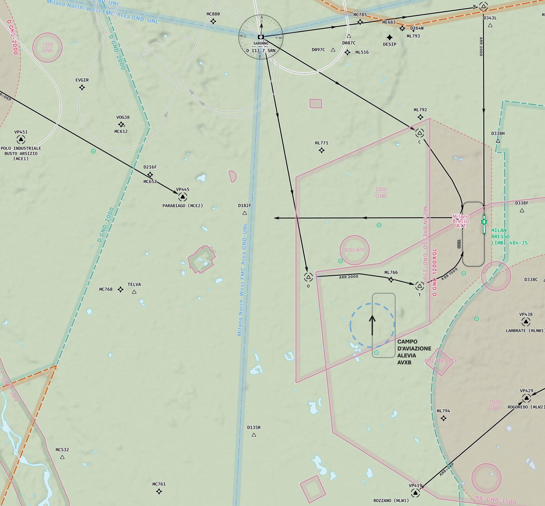 Campo d'Aviazione Alevia (AVXB) in Microsoft Flight Simulator 2024, near Milano, Italia