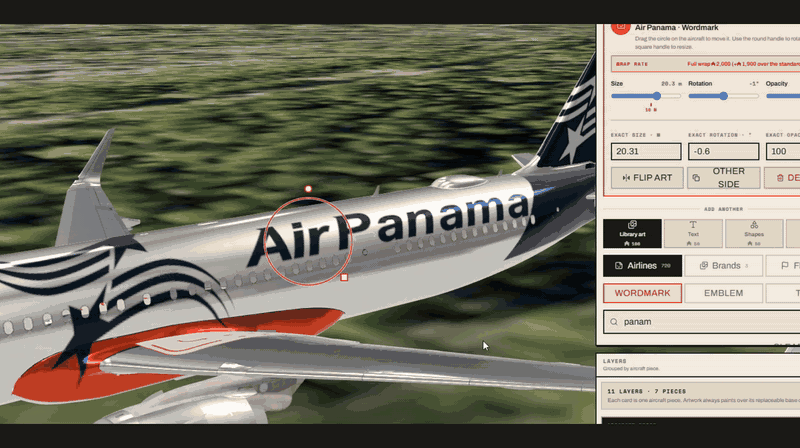 A Project Airports airframe being painted live inside the Livery Workshop
